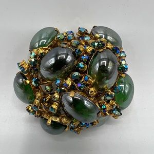 Austrian Gold & Green Rhinestone Brooch